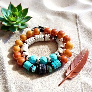 2 Bracelet Bundle for 6.5-7" Wrists - Upbeat Boho Southwestern Festival Vibes